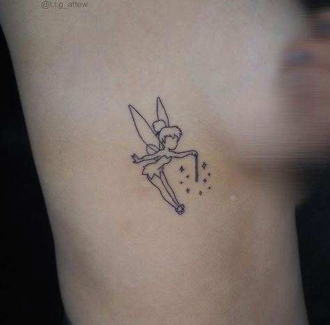 Tiny Tinker Bell Tattoo, Mini Tinkerbell Tattoo, Small Tinker Bell Tattoo, Fine Line Tinkerbell Tattoo, Small Tinkerbell Tattoo Ideas, Tinkerbell Tattoo Small Outline, Tinker Bell Tattoos For Women, Tiny Tinkerbell Tattoo, Random Tattoos Women