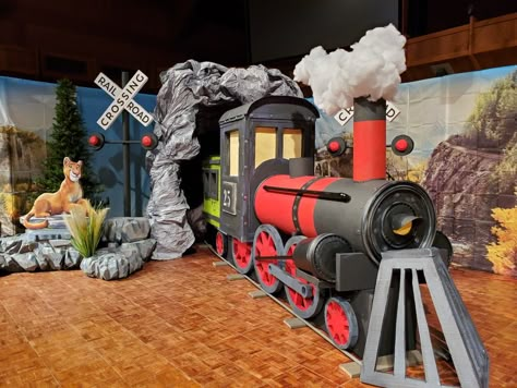 Train Depot Decor, Train Prop, Train Station Decor, Train Diy, Cardboard Train, Polar Express Christmas Party, Diy Train, Polar Express Theme, Vacation Bible School Themes