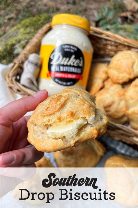 Flour. Water. Mayo. That's all you need to put these delicious biscuits on the table. Duke Mayo Biscuits, Mayo Rolls Recipe, Mayo Biscuits, Butter Drop Biscuits, Dukes Mayo, Vacation Breakfast, Easy Drop Biscuits, Easy Biscuit Recipe, Homemade Bread Recipes Easy