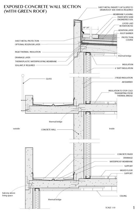 Concrete Construction Detail, Concrete Detail Section, Wall Details Architecture, Wall Section Detail Architecture, Section Model Architecture, Balcony Detail, Section Drawing Architecture, Section Model, Construction Details Architecture