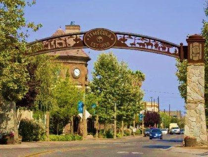 This sign is the entrance to Old Town Temecula in Temecula, CA.  My family and I moved back to Wenatchee from there in 2005.  It would be really cool to have an similar arch to welcome people to Historic Downtown Wenatchee. Town Entrance, Old Town Canoe, Old Town Temecula, Entrance Signage, Visit San Diego, Temecula California, City Sign, Old Town Square, California Vacation