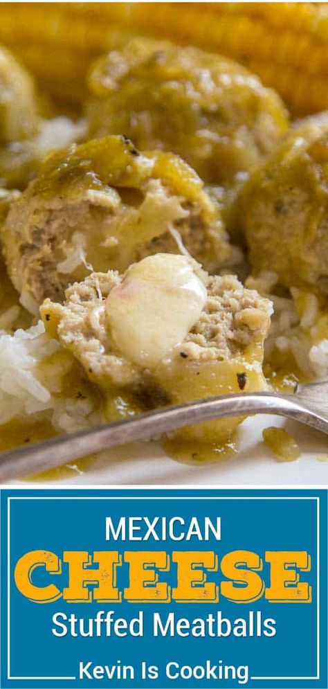 Cheese stuffed meatballs with salsa verde is a family favorite comfort food meal! Make this easy Mexican meatball recipe for dinner tonight. #MexicanMeatballs #CheeseStuffedMeatballs #GroundTurkeyRecipes Green Chili Meatballs, Meatball Meals, Tomatillo Recipes, Mexican Meatballs, Ground Turkey Meatballs, Stuffed Meatballs, Cheese Stuffed Meatballs, Recipe For Dinner, Ground Chicken Recipes