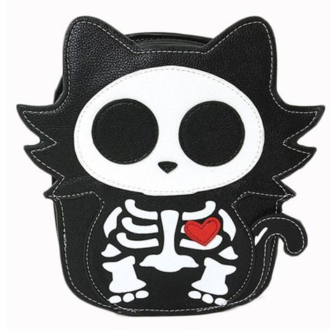 Cute Little Spooky Skeleton Kitty Cat Bag Purse Bat Skeleton, Cat Skeleton, Pyramid Collection, Baby Bats, Small Crossbody Purse, Creepy Cute, Cute Bags, Womens Purses, Black Cross Body Bag