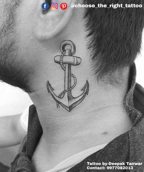 Tattoo Designs For Neck, Tattoo Behind Ear Men, Back Ear Tattoo, Tattoo Anchor, Neck Tattoo Ideas, Tattoo Behind Ear, Anchor Tattoo Design, Tatoo Inspiration, Anchor Tattoos