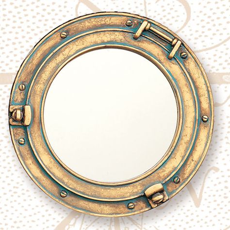 Porthole Mirror! $29.95! Lighthouse Bathroom, Nautical Bathroom Design Ideas, Inside Kitchen, Nautical Mirror, Brass Porthole, Unfinished Wood Furniture, Porthole Mirror, Nautical Bedroom, Porthole Window