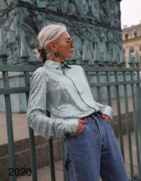 Grace Ghanem, Missed You, Grece Ghanem, Grey Knitwear, Silver Shirt, Denim Street Style, Korean Fashion Kpop, Sequin Outfit, 2020 Fashion Trends