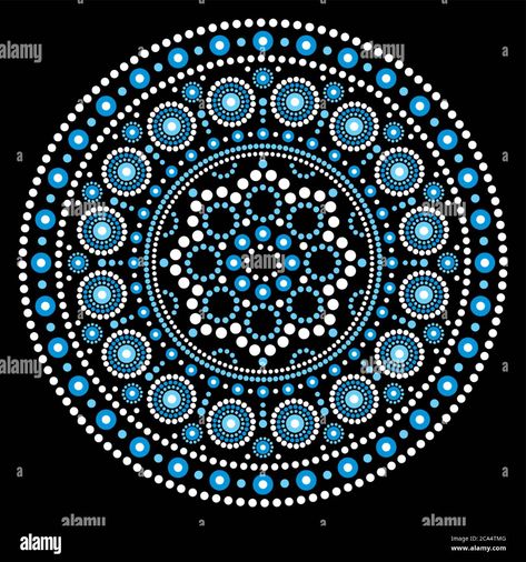 Download this stock vector: Mandala Aboriginal dot painting ethnic vector mandala design, bho Australian dot art pattern in white and blue on black - 2CA4TMG from Alamy's library of millions of high resolution stock photos, illustrations and vectors. Painting Snowflakes, Aboriginal Art Dot Painting, Aboriginal Dot Painting, Aboriginal Dot Art, Blue Flower Painting, Aboriginal Painting, Vector Art Design, Design Mandala, Mandala Vector