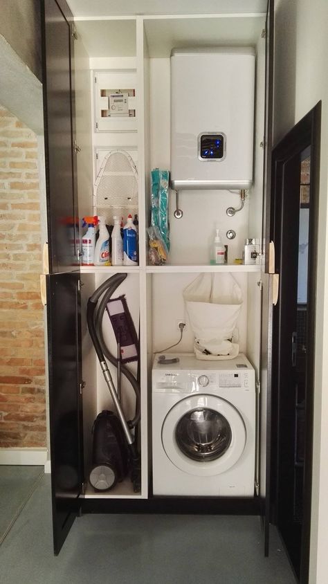 Washing Machine Cabinet In Bathroom, Washing Machine Storage Cabinets, Washing Machine Closet Ideas, Washing Machine In Pantry, Boiler And Washing Machine Cupboard, Balcony Washing Machine Ideas, Washing Machine Cover Ideas, Small Utility Closet Organization, Small Utility Closet