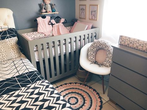 Master Bed Nursery Combo, Cot In Parents Room, Bedroom Ideas With Crib, Small Bedroom With Crib And Bed, Small Room With Baby Sharing, Bedroom Nursery Combo Small, One Bedroom With Baby, Bedroom With Crib Parents, Toddler And Baby Shared Room Small