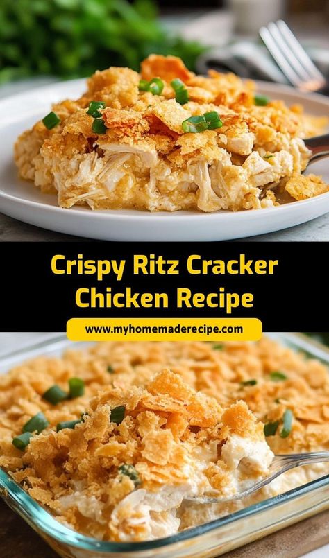 This Crispy Ritz Cracker Chicken is an easy dinner with a perfectly crunchy coating! Tender chicken breasts are coated in crushed Ritz crackers and baked to golden perfection. A family favorite! Chicken Casserole Recipes Ritz Crackers, Crouton Chicken, Chicken Casserole With Ritz Crackers, Cracker Chicken Casserole, Ritz Cracker Chicken Casserole, Ritz Chicken Casserole, Ritz Chicken, Chicken Recipe Easy, Best Chicken Dishes