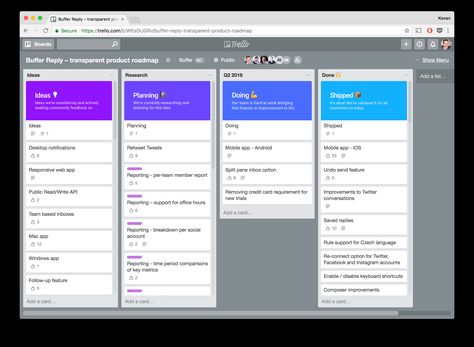 Trello inspiration for remote teams: How we organize ourselves at Buffer #remotework #trello #buffer #bufferblog #organization Trello Board Inspiration, Trello Ideas, Trello Templates, Life Goals Pictures, Board Template, Small Business Planner, Media Planner, Social Media Planner, Notion Template