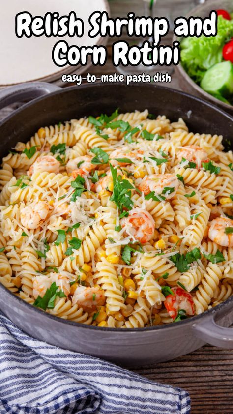 Elevate your summer cookouts with this delightful Relish Shrimp and Corn Rotini! 🍤🌽 A perfect addition to your cookout sides, this vibrant pasta salad combines tender shrimp, sweet corn, and colorful veggies for a refreshing dish everyone will love. It’s reminiscent of a classic Italian salad but with a delicious twist! Perfect for pairing with your favorite chicken Alfredo recipe or as a standalone dish, #Cookout #ChickenAlfredoRecipe #ItalianSalad #RotiniPastaSalad #CookoutSides Shrimp And Rotini Recipes, Healthy Rotini Pasta Recipes, Rotini Pasta Recipes, Rotini Pasta Salad, Shrimp And Corn, Cookout Sides, Pasta Skillet, Chicken Alfredo Recipes, Skillet Dishes