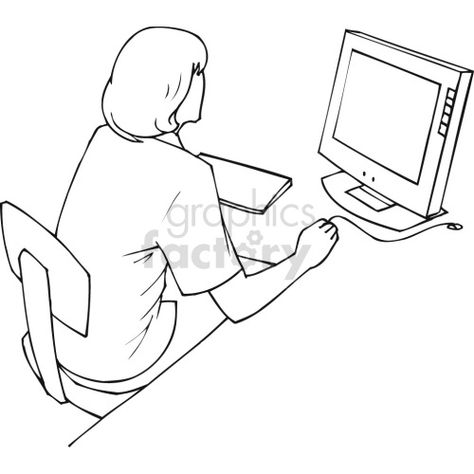 Computer Sketch, Laptop Drawing, Engineer Girl, A Person Sitting, Working On Computer, Black And White Clipart, Comic Graphic, Award Ribbons, Computer Photo