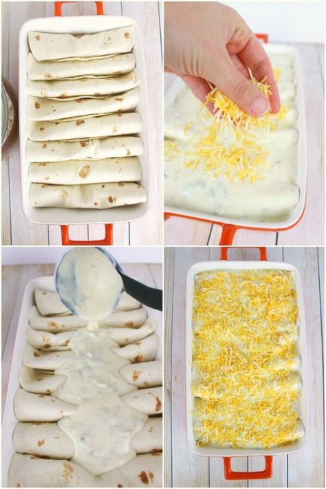 Sour Cream Enchilada Recipe Beef, Smothered Enchiladas Ground Beef, Ground Beef Enchiladas With Cheese Sauce, Ground Beef Enchiladas With Cream Cheese, Easy Beef Enchiladas With White Sauce, White Beef Enchiladas, Sour Cream Beef Enchiladas, Beef Enchiladas With Cheese Sauce, Beef And Cheese Enchiladas