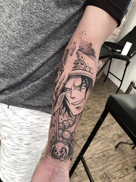 Ace Hat Tattoo, Portgas D Ace Tattoo Ideas, Ace One Piece Tattoo Ideas, Portgas D Ace Tattoo, Ace Tattoo One Piece, Tato Flash, Ace Tattoo, Sketch Style Tattoos, Dragon Ball Tattoo