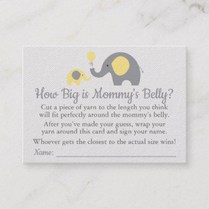 Yellow Elephant Baby Shower How Big is Belly Calling Card - baby gifts giftidea diy unique cute Big Mum, Blue Elephant Baby Shower, Pink Elephant Baby Shower, Gender Reveal Party Games, Mommy Belly, Pink Elephants Baby Shower, Babies Newborn, Elephant Baby Showers, Calling Card