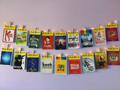 Theatre Kids | Aesthetics Wiki | Fandom Playbill Display, Aesthetic Broadway, Broadway Themed Room, Theatre Kid Aesthetic, Broadway Bedroom, Broadway Theme, Broadway Party, Kid Aesthetic, Trendy Music