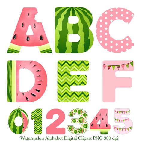 Watermelon Font, Watermelon Letters, Watermelon Alphabet, Watermelon Lettering, Summer Alphabet, Baby Name Letters, Pink Clipart, Alphabet Birthday, Beautiful Scrapbook Layouts