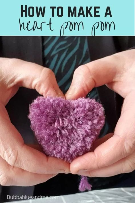 How to make pom pom hearts for Valentine's Day - Bubbablue and me Pom Pom Heart, Heart Pom Pom, Make Pom Poms, Heart Shapes Template, Pom Pom Mobile, Yarn Crafts For Kids, Pom Crafts, Easy Valentine Crafts, Pretty Crafts