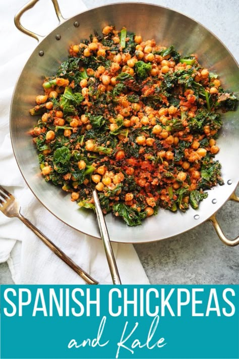 This spanish chickpeas and kale recipe is the perfect recipe for on-the-go people. It’s quick, easy, and packed with nutrients your body needs. Serve as a side or as a main dish! #rachaelhartleynutrition #thejoyofeating #tapas #spanishrecipe #vegetarian #vegan #easyrecipe #healthyrecipes #vegan #veganrecipes #kale #chickpeas