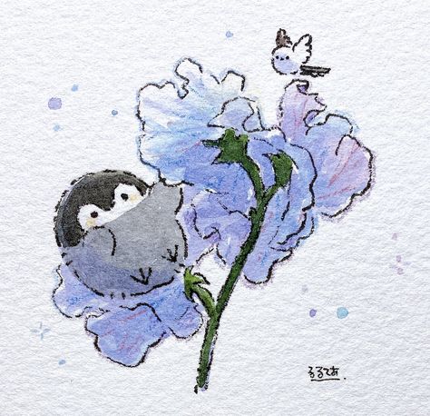 Kawaii Penguin Drawing, Penguin Watercolor, Watercolour Animals, Random Doodles, Penguin Drawing, Kawaii Penguin, Summer Phone, Cute Easy Doodles, Penguin Art