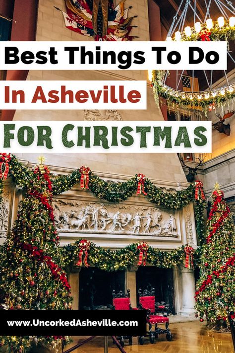 Spending Christmas in Asheville, NC? Don't miss our guide of the best things to do in Asheville for Christmas -- from locals. Find winter hikes, where to eat on Christmas Day, where to find winter lights and Christmas trees, where to shop, and so much more. Asheville Christmas events and festivals included. Biltmore Estate Christmas, Asheville Things To Do, North Carolina Winter, Grove Park Inn Asheville, Asheville Hikes, Biltmore Christmas, Ashville North Carolina, Things To Do In Asheville, North Carolina Attractions