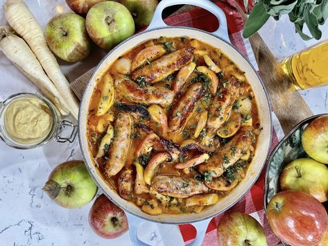 Sausage, Apple & Cider Casserole with Mustard, Sage, Parsnips — Clodagh McKenna Clodagh Mckenna, Veggie Sausage, Curry Stew, Sage Sausage, Sausage Casserole, Bbc Food, Clean Eating Dinner, Health Dinner Recipes, Fall Dinner