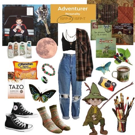 isfp peronality type, butterflies, style, forest, cottagecore, grunge, mbti prrsonality type, snufkin, moomin, moominvalley Isfp Outfit Aesthetic, Snufkin Inspired Outfit, Isfp Clothing Style, Moomin Inspired Outfits, Isfp Aesthetic Moodboard, Moomin Outfit, Snufkin Outfit, Isfp Moodboard, Isfp Outfit