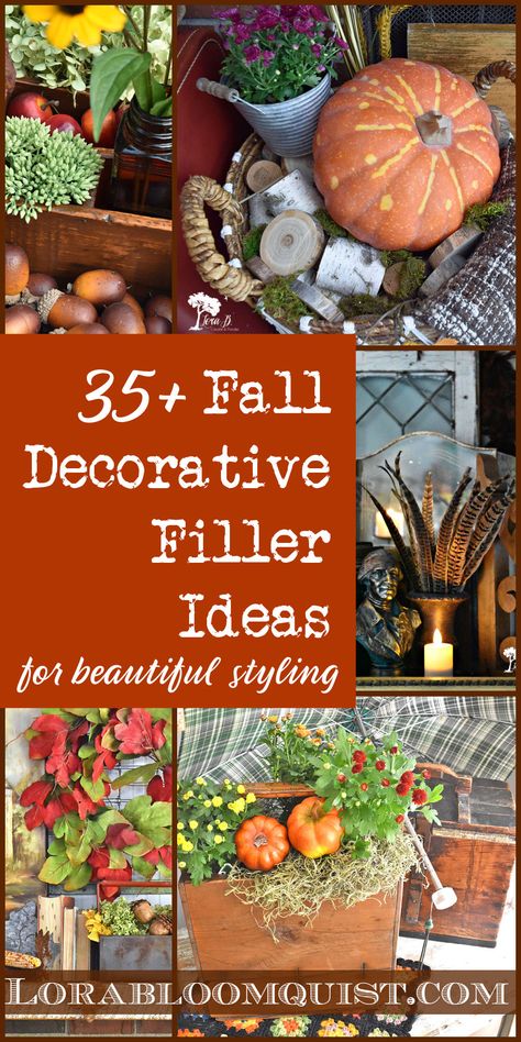 These 35+ Fall decorative vase filler ideas will turn your vases, bowls or vintage vessels into beautiful and easy autumn decor. Decorative Vase Filler Ideas, Fall Vase Filler Ideas, Fall Apothecary Jars, Fall Vase Filler, Fall Vase, Vase Filler Ideas, Filler Ideas, Jar Fillers, Centerpiece Craft