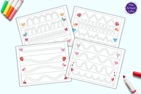 These free printable Valentine’s Day tracing strips are excellent fine motor practice. Teach your child fine motor control, hand-eye coordination, persistence, and more with these trace in the path pages for Valentine’s Day. They’re a fun, no prep activity for preschoolers at home or a great part of your homeschool preschool curriculum! Fine Motor Practice, Activity For Preschoolers, Valentines Day Words, Homeschool Preschool Curriculum, Valentines Day Coloring Page, Heart Stencil, Preschool Coloring Pages, Valentine Coloring Pages, Valentines Day Coloring