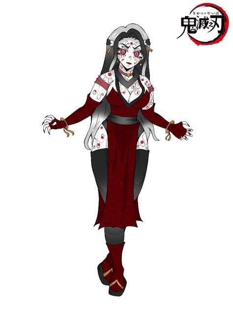 Survival Clothes, Moon Oc, Upper Moons, Upper Moon, Kny Ocs, Dress Design Drawing, Oc Kny, Kny Oc, Red Eye