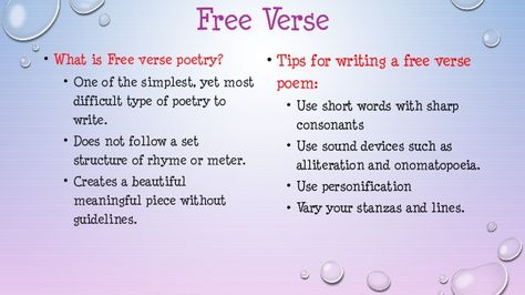 Free verse Free Verse Poetry Examples, Poetry Examples, Types Of Poetry, Free Verse Poetry, Free Verse Poems, Writing Mini Lessons, Poetry Unit, Free Verse, Poetry Month