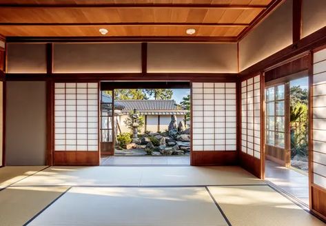 Japanese Heritage Shōya House | The Huntington Old Japanese House, Room Wall Mural, Japanese Style House, Traditional Japanese House, Peel And Stick Wall Mural, Japanese Room, Small Courtyards, Gate House, Rustic Materials