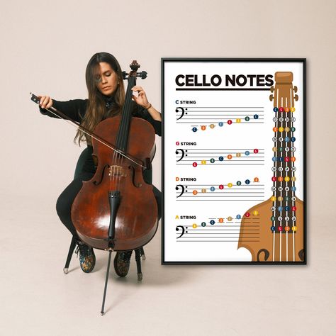 Cello Notes Music Theory Printable Poster. Learn Cello Notes. Cello Notes Chart. https://etsy.me/43C6Pw3 #white #printableposter #musictheory #cellonotes #celloposter #cellotheoryposter #musictheorychart #musicalto Cello Notes Chart, Learn Cello, Cello Notes, Hello Cello, Cello Art, Cello Lessons, Tool Poster, Piano Forte, Cello Sheet Music