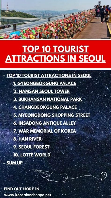 Seoul Tourist Attractions, Myeongdong Shopping, Namsan Tower, Visit Seoul, Lotte World, Han River, Closet Layout, South Korea Travel, Hiking Destinations