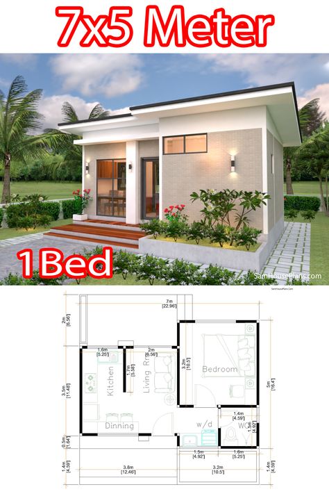 Small One Bedroom House Plans, Bedroom Shed, Cute Small Houses, One Bedroom House Plans, House Design Plans, One Bedroom House, Simple House Plans, Small House Design Plans, Shed Roof