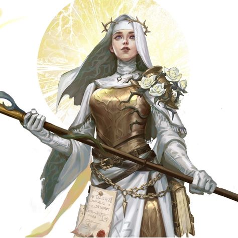 Life Cleric Dnd, Female Cleric Art, Cleric Dnd Art, Priestess Character Design, Cleric Character Design, Life Cleric, Female Priest, Cleric Dnd, Dnd Idea