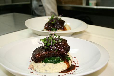 Braised Short Ribs w/ Truffled Polenta and Spinach Jowl Recipe, Pork Jowl Recipe, Pork Cheek, Pork Jowl, Cheesy Polenta, Fancy Recipes, Polenta Recipe, Pork Cheeks, Polenta Recipes