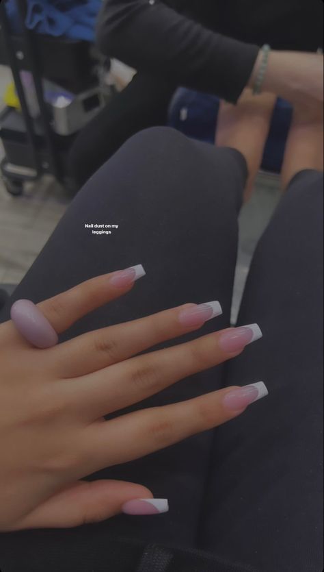 French Tips With Coffin Shape, Coffin Shape French Tip Nails, Coffin Shape Nails French Tip, French Tip Nails Ballerina Shape, White French Tip Coffin, Coffin Shaped French Tip Nails, White French Tip Nails Coffin, Coffin French Tip, Cuffin Nails