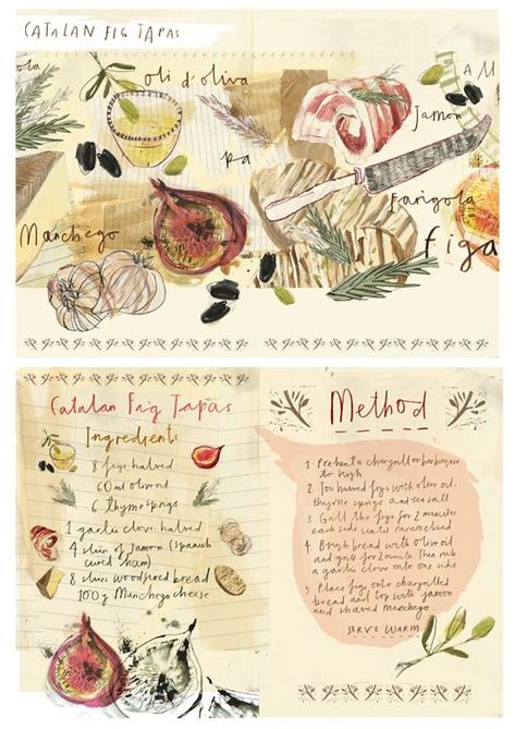 Clair Rossiter University Illustration, Illustration Student, Recipe Illustration, Falmouth University, Illustrated Recipes, Recipe Drawing, Mixed Media Illustration, Cookery Books, Illustration Food