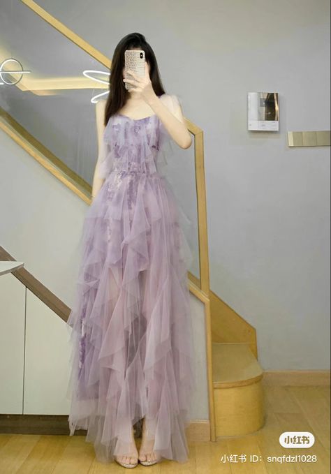 Korean Purple Dress, Purple Fairy Style Dress For Dress-up, Cute Purple Outfits Korean, Aesthetic Purple Outfits Korean, Purple Royalcore Dress, Gaun Dress, Dress Korean, Wedding Gown Inspiration, Women Dresses Classy