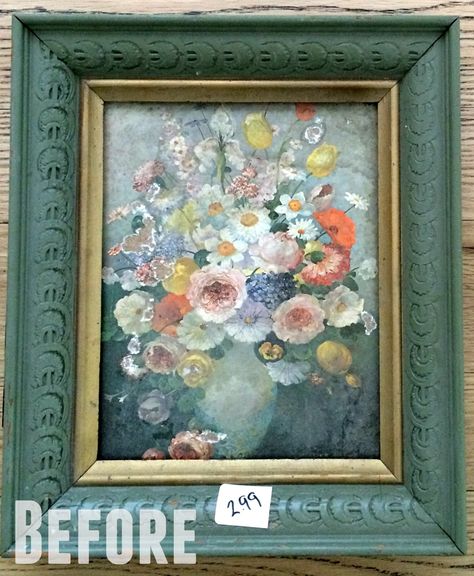 How to make easy floral art (using old outdated thrift store art)! This is so great! Check out the before pics. Updating Old Canvas Art, Painting Over Pictures Thrift Stores, Thrift Store Art Makeover, Picture Crafts, Thrift Store Art, Thrift Store Upcycle, Upcycled Ideas, Thrift Store Diy, Interesting Interiors