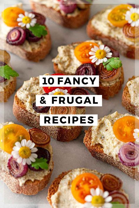 These fancy and frugal recipes cost $25 or less to make, and sometimes much less, and are perfect for elegant entertaining on a tight budget! Fancy Finger Foods For Party, Elegant Tea Sandwiches, Elegant Tea Party Food, Party Canapes Ideas, Easy Italian Breakfast Recipes, Garden Food Party, Afternoon Tea Food Ideas, Cheap Hors D’oeuvres, Fancy Snacks Appetizers