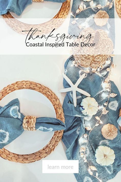 Are you looking to wow your Thanksgiving guests with a beach house Thanksgiving? We’ve curated the perfect coastal inspired Thanksgiving table decor just to accomplish your goal! Come with us as we take you through the creation of our Beach House Thanksgiving Table Setting! Coastal Thanksgiving, Fall Interior Decor, Coastal Fall, Autumn Interior, Thanksgiving Table Decor, Holiday Table Settings, Hosting Thanksgiving, Thanksgiving Table Settings, Fall Tablescapes