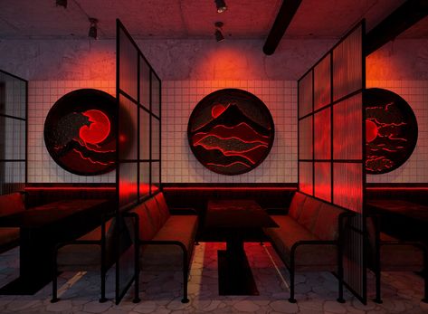 Sushi Store Design, Japanese Bar Design, Vietnamese Aesthetic, Japanese Diner, Asian Restaurant Interior Design, Chinese Restaurant Interior Design, Asian Restaurant Design, Sushi Bar Design, Asian Bar