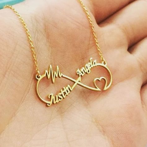 Couple Name Pendant Design, Wedding Chori, Couple Jewellery, Custom Jewelry Necklaces, Infinity Necklace Gold, Beautiful Name, Jeweled Bag, Train Video, Arabic Jewelry