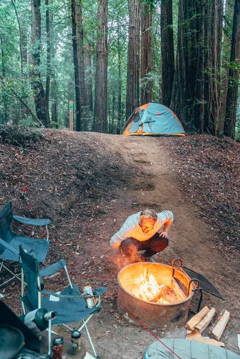 Jeremy tending the campfire on a camping trip in Big Sur, California Big Sur Camping, Camping Photos, Los Padres National Forest, Camping Photo, Solo Camping, California Camping, Camping Vibes, Big Sur California, Camping Guide