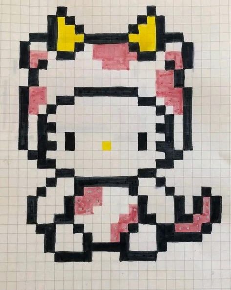 Hello Kitty Pixel Art, Pixel Art Animals, Modele Pixel Art, Graph Paper Drawings, Pixel Art Tutorial, Easy Pixel Art, Pixel Drawing, Pix Art, Pixel Art Grid