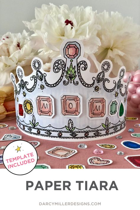 Ready to add a touch of sparkle to your party? 🎪 Learn how to create a DIY paper tiara that is sure to make heads turn! 🥳 From princesses to superheroes, this easy and fun project will have everyone feeling royal! 💁‍♀️💗 Crown Pattern Printable, Paper Crown Aesthetic, Diy Tiaras And Crowns, Paper Crown Diy, Paper Tiara, Bachelorette Crown, Diy Birthday Crown, Paper Flower Crown, Diy Tiara