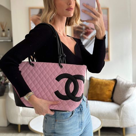 Chanel Pink Cambon CC Knot Quilted Handbag In Lambskin Leather and Silver Hardware Chanel Cambon Bag Outfit, Chanel Cambon Bag, Chanel Cambon, Quilted Handbag, Pink Model, Chanel Pink, Fashion Future, Quilted Handbags, Pink Chanel